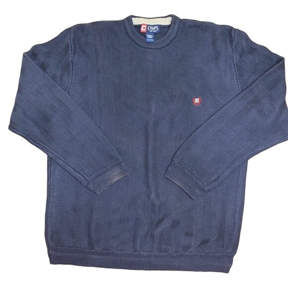 Chaps Navy Blue XL Cotton Sweater With Red Logo & Herringbone Pattern - Picture 1 of 8